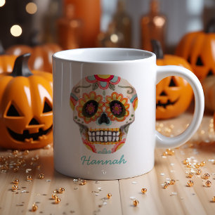 Sugar Skull Watercolor Halloween Monogram Kaffemugg