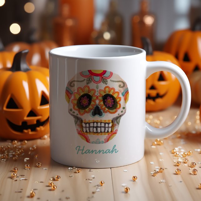Sugar Skull Watercolor Halloween Monogram Kaffemugg (Unveiling the Monogram Watercolor Sugar Skull Halloween Mug is a must-have)