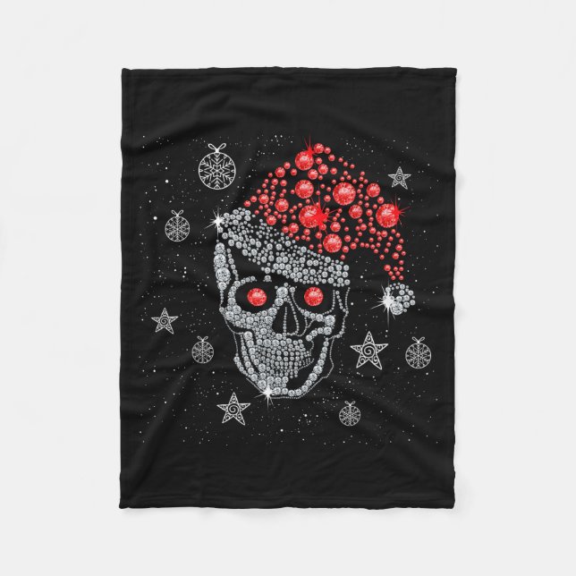 Sugar Skull With Santa Hat Tee Christmas Pajama Xm Fleecefilt (Framsidan)