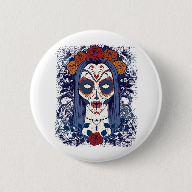 Sugar Skull Woman Halloween Day of the dead Knapp (Framsida)