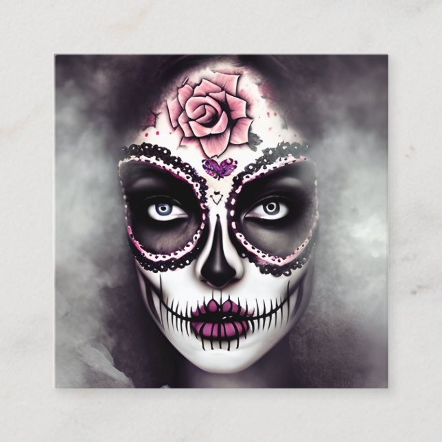 Sugar Skull Woman Mörk Grunge Gothic Steampunk Smo Fyrkantigt Visitkort (Framsida)