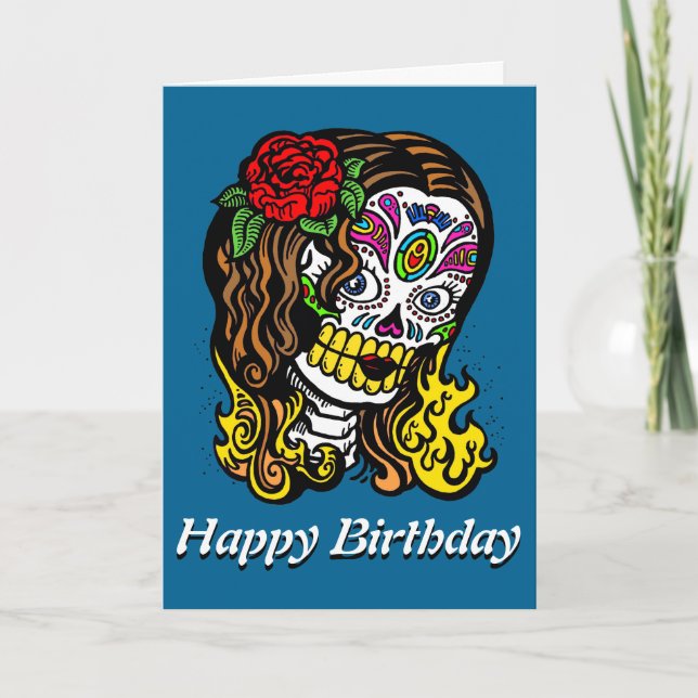 Sugar Skull Woman Ro i Hair Kort (Framsida)