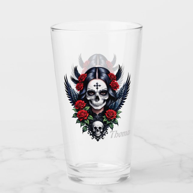 Sugar Skullängel med Ro. Glaskopp (Framsida)