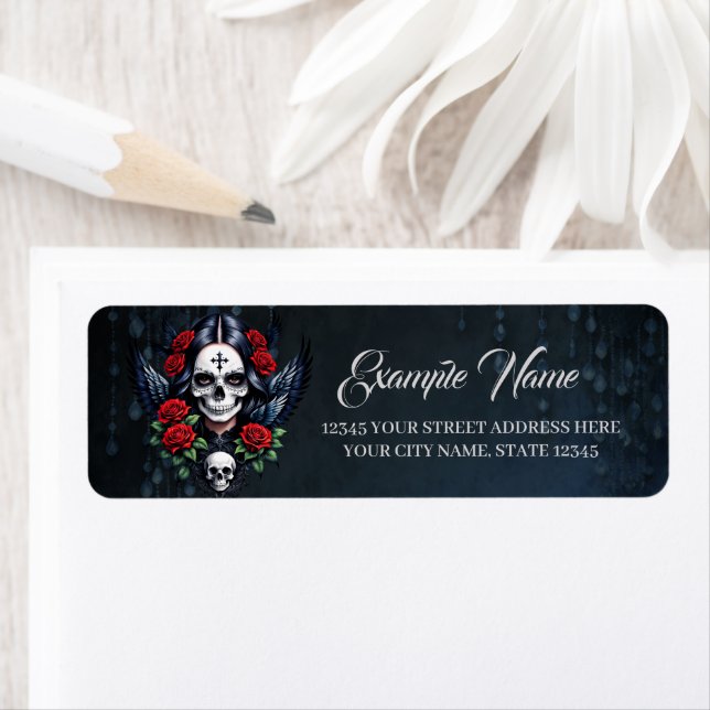 Sugar Skullängel med Ro. Returadress Etikett (Insitu)