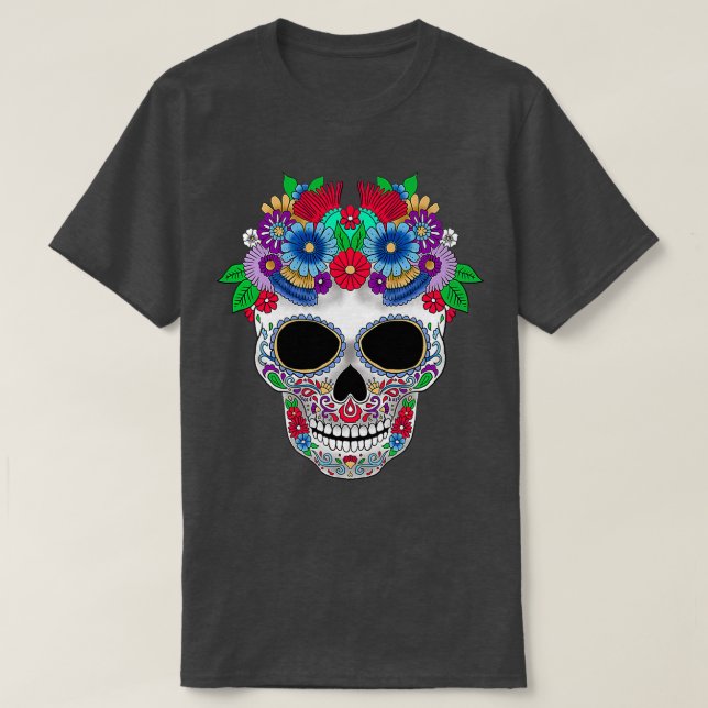Sugar Skullblommor Day of the dead T Shirt (Design framsida)