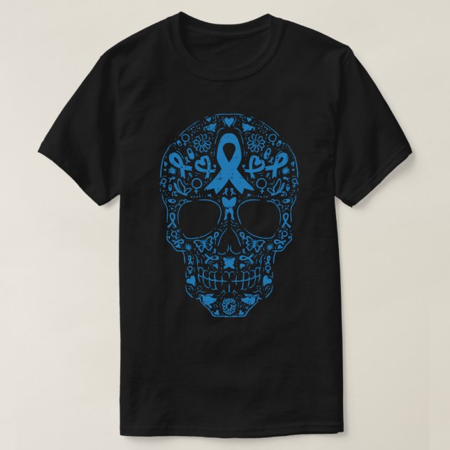 Sugar Skullljus Blått band Prostate Cancer Awar T Shirt (Design framsida)