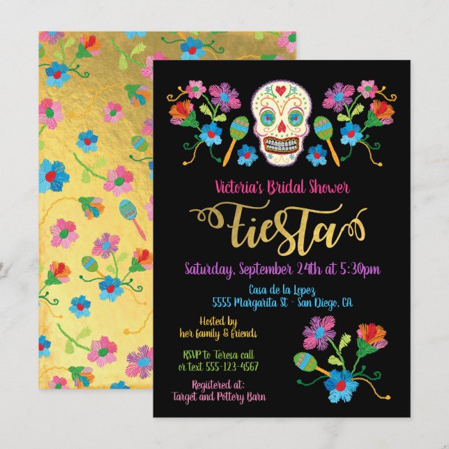 Sugar SkullMexikanska Fiesta Inbjudningskort för m (Fram/baksida)