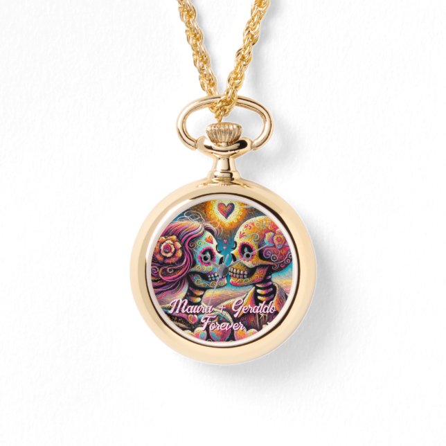 Sugar Skulls in Love Chalk Pastel Personalized Armbandsur (Framsida)