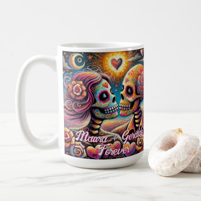 Sugar Skulls in Love Chalk Pastel Personalized Kaffemugg (Med munk)