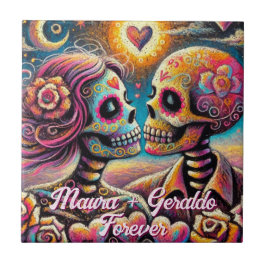 Sugar Skulls in Love Chalk Pastel Personalized Kakelplatta