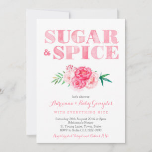 Sugar & Spice Baby dusch, rosa vattenfärgsblommor Inbjudningar