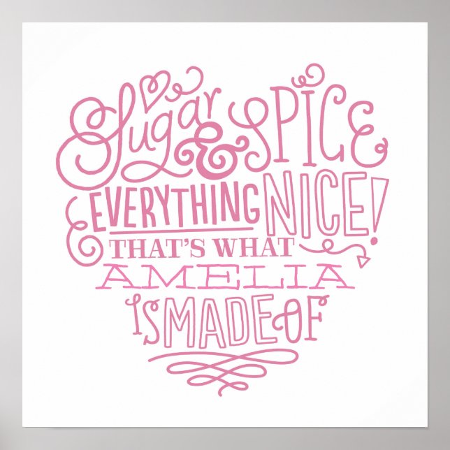 Sugar & Spice Child's Namn Art Poster (Framsidan)