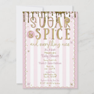 SUGAR & SPICE Guld Glitter Rosa Baby Shower Inbjudningar