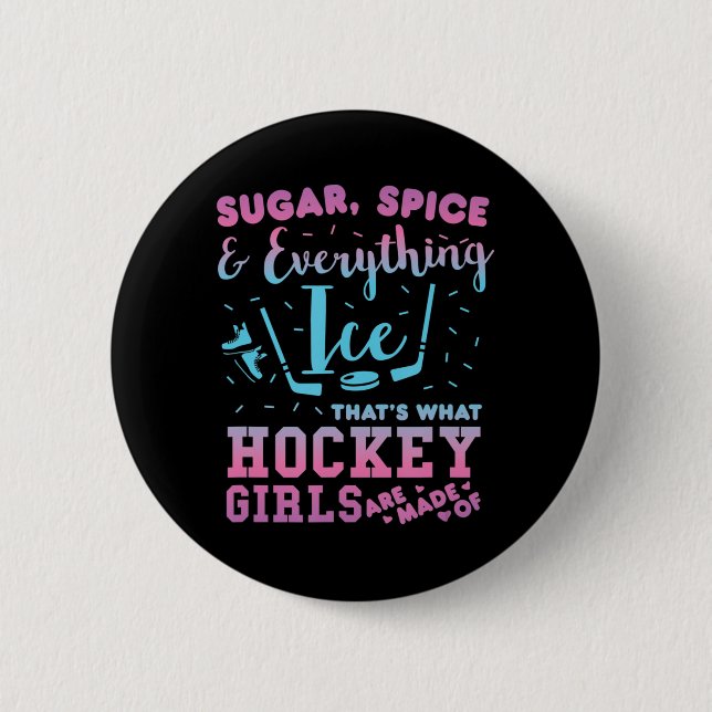 Sugar Spice och allt Ice Hockey Girl Player Knapp (Framsida)
