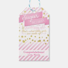 Sugar & Spice Rosa & Guld Baby Shower Presentkort Presentetikett