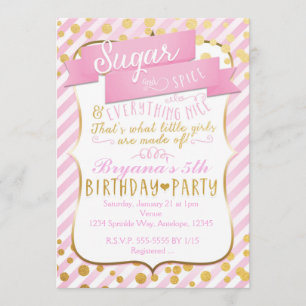 Sugar & Spice Rosa Guld Födelsedagsfest Inbjudan