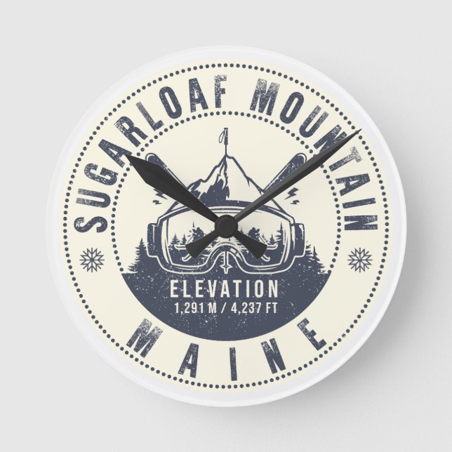 Sugarloaf Maine Mountain Vintage Ski Souvenir Rund Klocka (Framsida)