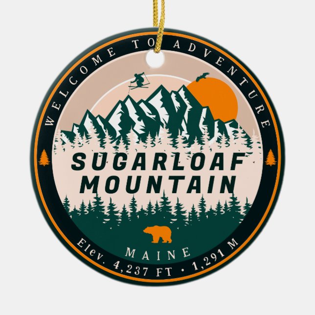 Sugarloaf Mountain Maine Skiing Sunset Souvenir Julgransprydnad Keramik (Framsidan)