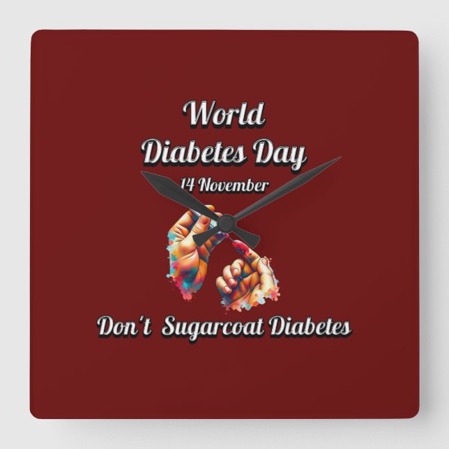 Sugarrock Diabetes. Världsdiabetesdagen. Fyrkantig Klocka (Framsida)