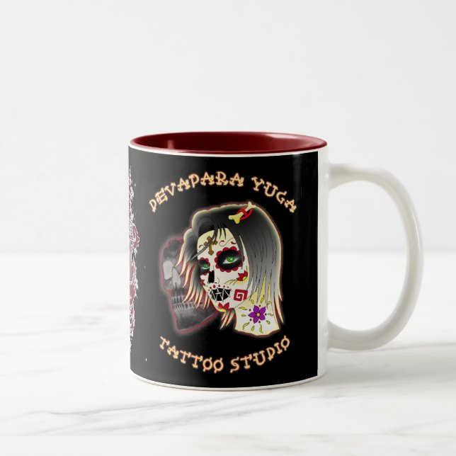 sugarskull lady, sugar skull deva, schwert herz Två-Tonad mugg (Höger)
