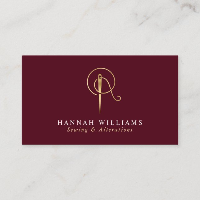 Suggor & Alterations Bordeaux & Guld Monogram Visitkort (Framsida)