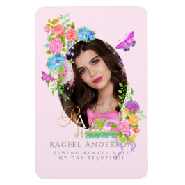 Suggor Ribbon Blommigt Monogram Photo Rosa Magnet