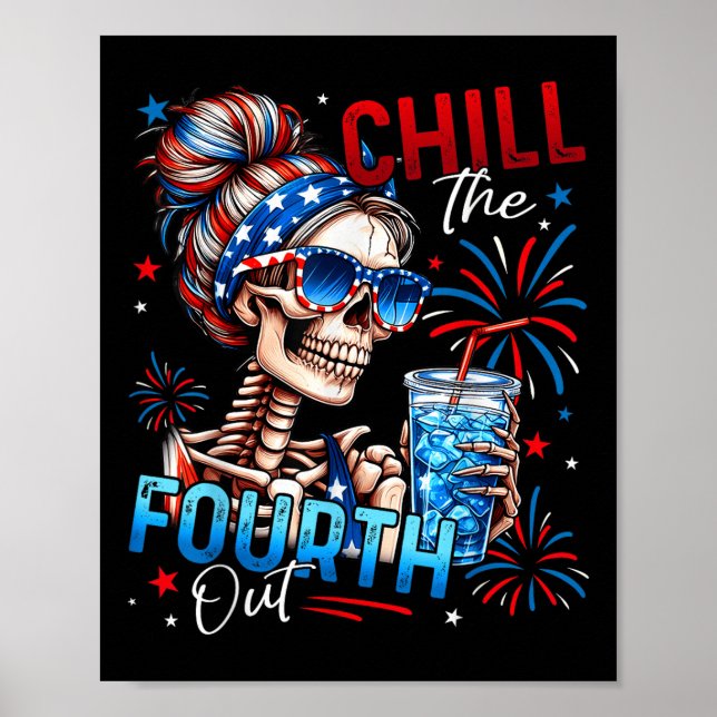 Sugna Fjärde Juli Rolig Skelett Retro 4:e Juli Poster (Framsidan)