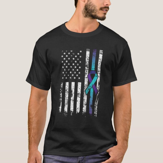 Suicid Depression American Flagga Prevention Aware T Shirt (Framsida)