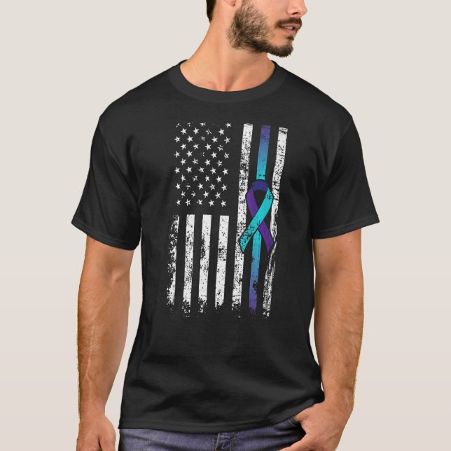 Suicid Depression American Flagga Prevention Aware T Shirt (Framsida)