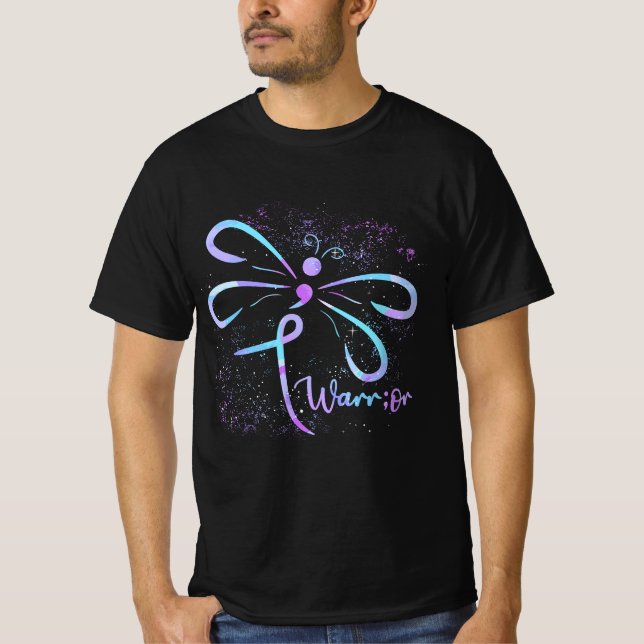 Suicid Prevention Awareness Dragonfly Semicolon T Shirt (Framsida)