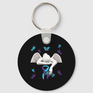 Suicide Awareness Angel Ribbon Butterflies Nyckelring