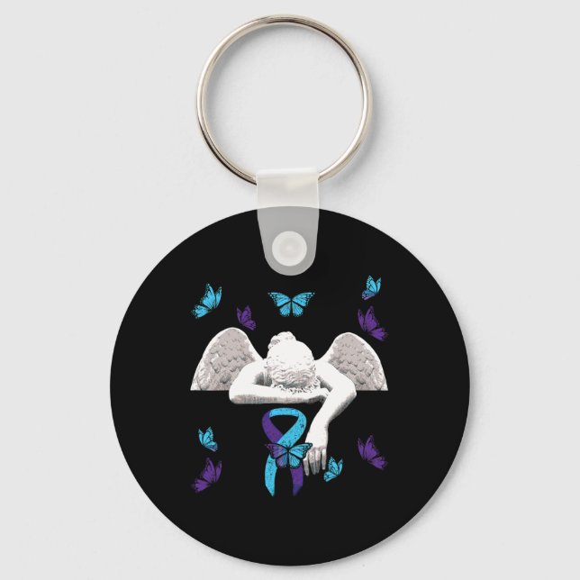 Suicide Awareness Angel Ribbon Butterflies Nyckelring (Framsida)