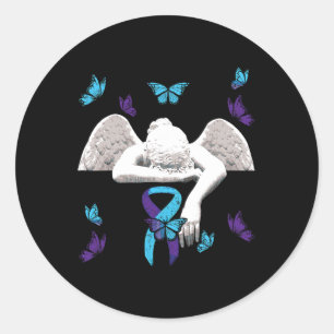 Suicide Awareness Angel Ribbon Butterflies Runt Klistermärke