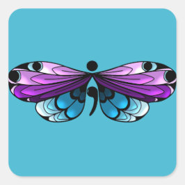 Suicide Awareness Butterfly Semi-colon Sticker Fyrkantigt Klistermärke