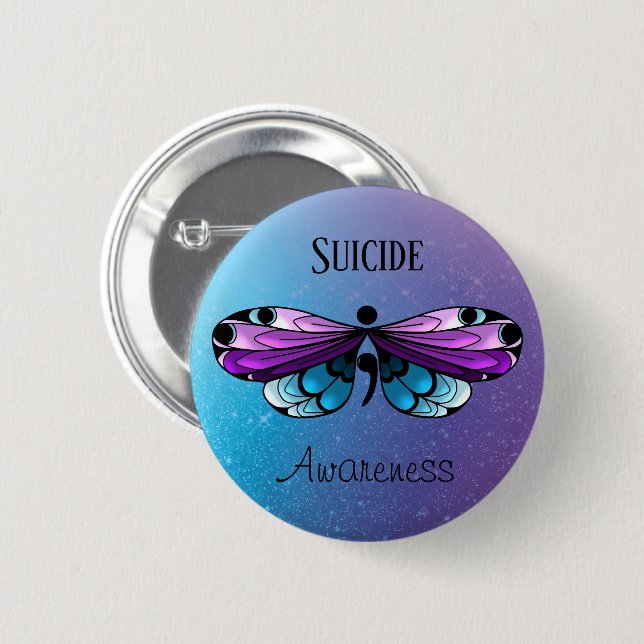 Suicide Awareness Butterfly Semiolon Pin Knapp (Framsida & baksida)