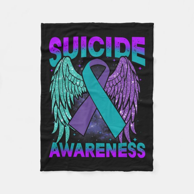 Suicide Awareness Clothing Wings Ribbon Suicide Pr Fleecefilt (Framsidan)