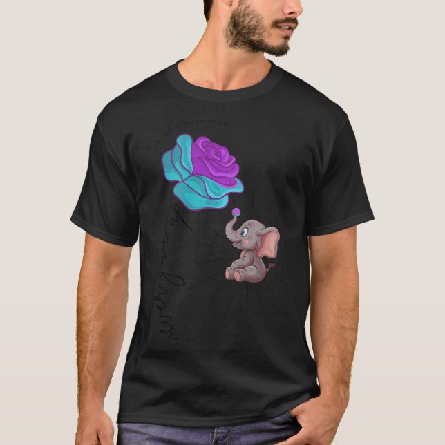 Suicide Awareness Flower Elephant Ribbon Graphic  T Shirt (Framsida)