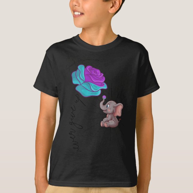 Suicide Awareness Flower Elephant Ribbon Graphic  T Shirt (Framsida)