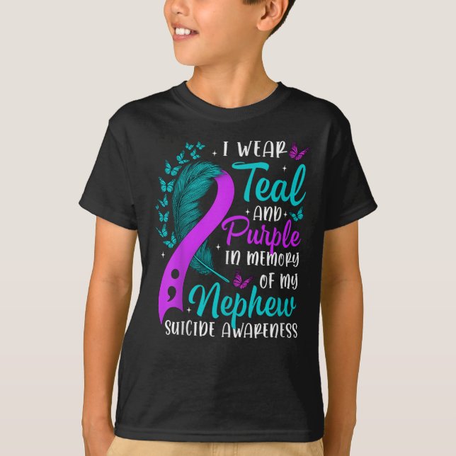 Suicide Awareness I Wear Teal Purple In Memory Of  T Shirt (Framsida)