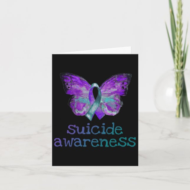 Suicide Awareness Lila Teal Butterfly Semicolon Kort (Framsida)