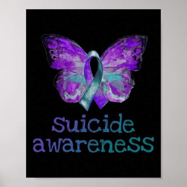 Suicide Awareness Lila Teal Butterfly SemiColon Poster (Framsidan)