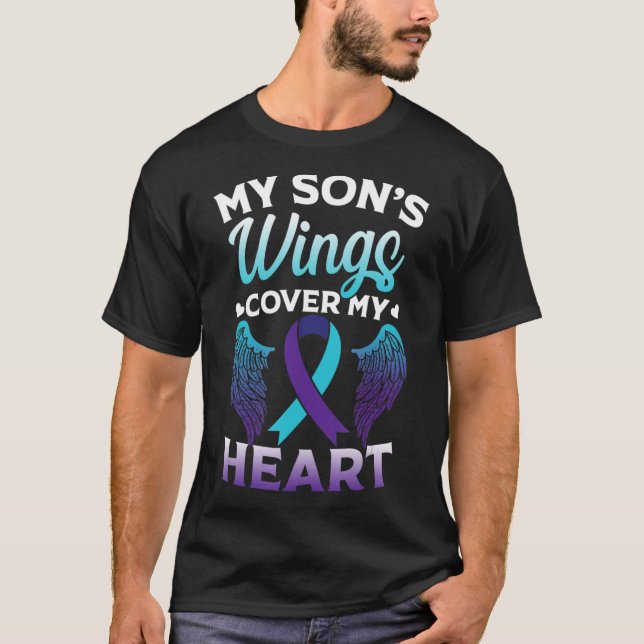 Suicide Awareness Memory of Son Vingar Cover Heart T Shirt (Framsida)