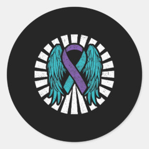 Suicide Awareness Prevention Angel Vingar Teal Pur Runt Klistermärke