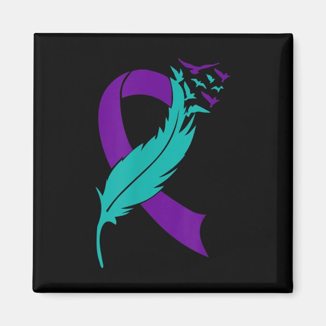 Suicide Awareness Prevention Lila Teal Ribbon Magnet (Framsidan)