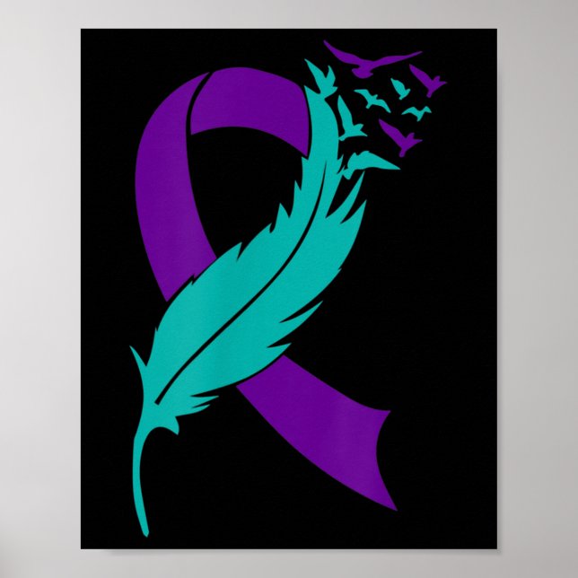 Suicide Awareness Prevention Lila Teal Ribbon Poster (Framsidan)