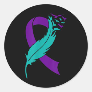 Suicide Awareness Prevention Lila Teal Ribbon Runt Klistermärke