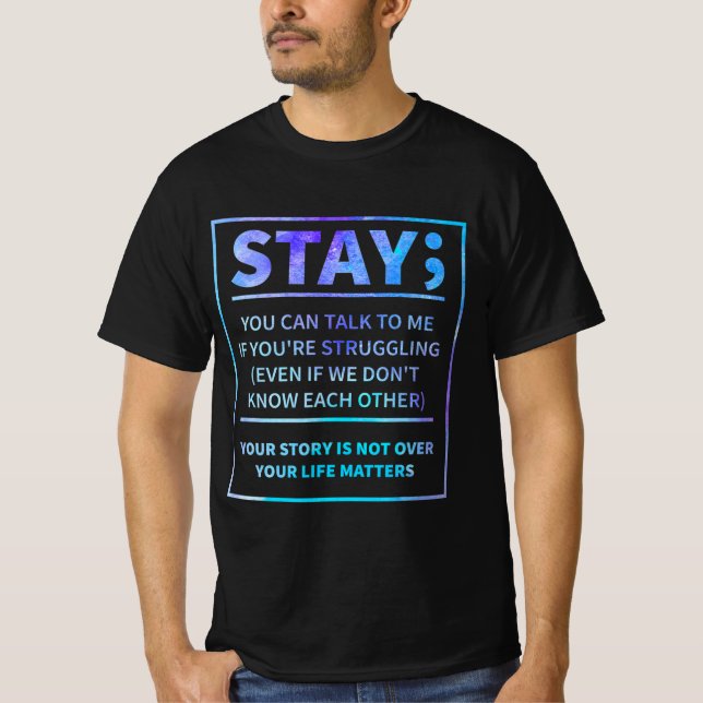 Suicide Awareness Prevention Semicolon Mental Heal T Shirt (Framsida)