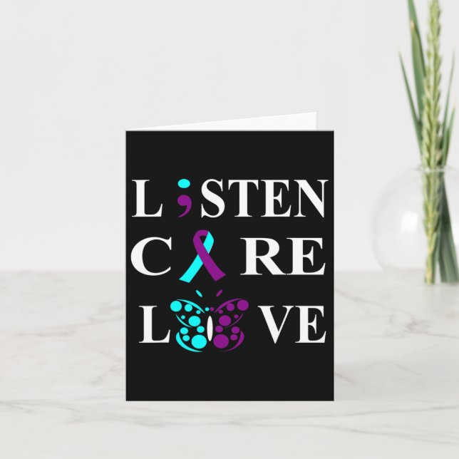 Suicide Awareness Semicolon Lila Teal Ribbon Gif Kort (Framsida)