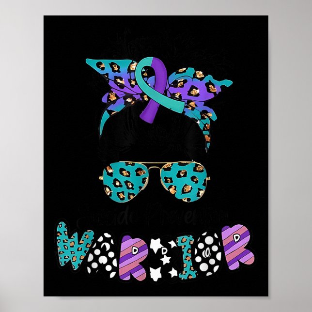 Suicide Awareness Shirt Messy Bun Hair Suicide Pre Poster (Framsidan)