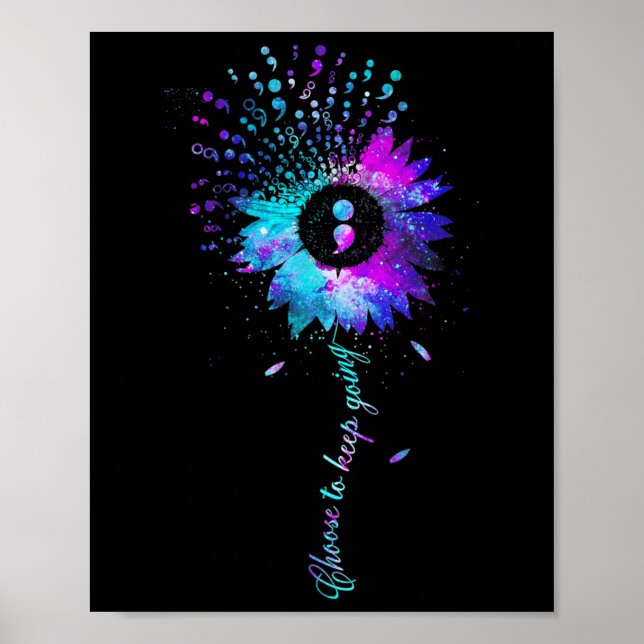 Suicide Awareness Solros Semicolon Teal Lila Poster (Framsidan)